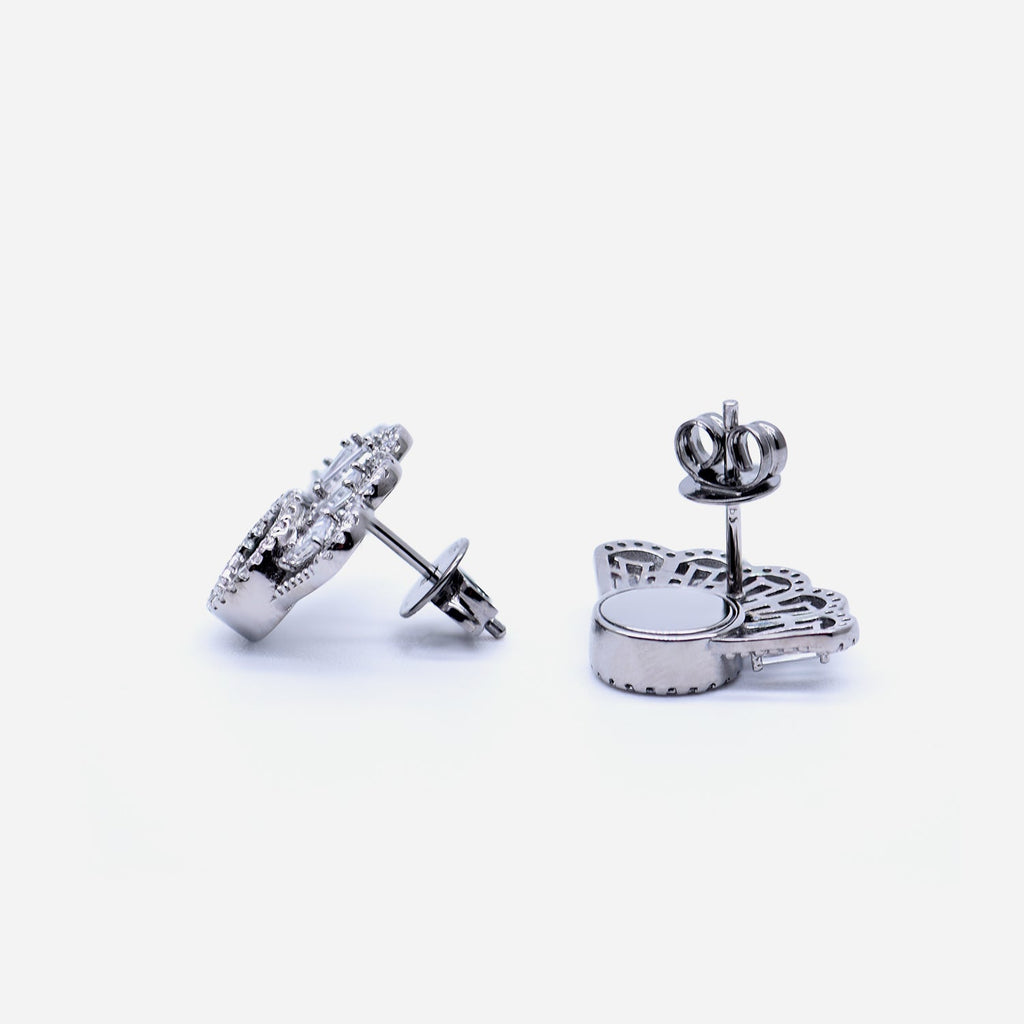 Oriental Fan Earring Studs in Black Jade
