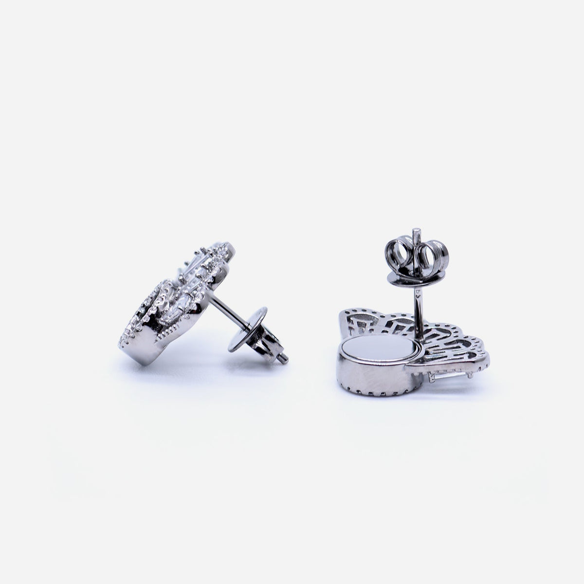 Oriental Fan Earring Studs in Black Jade