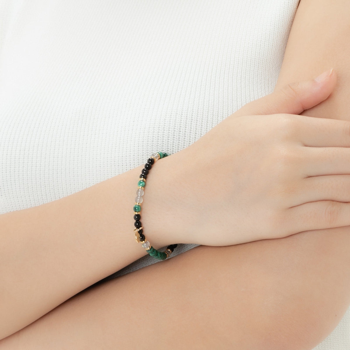 4mm Malachite Moonstone Black Obsidian Beaded Bracelet