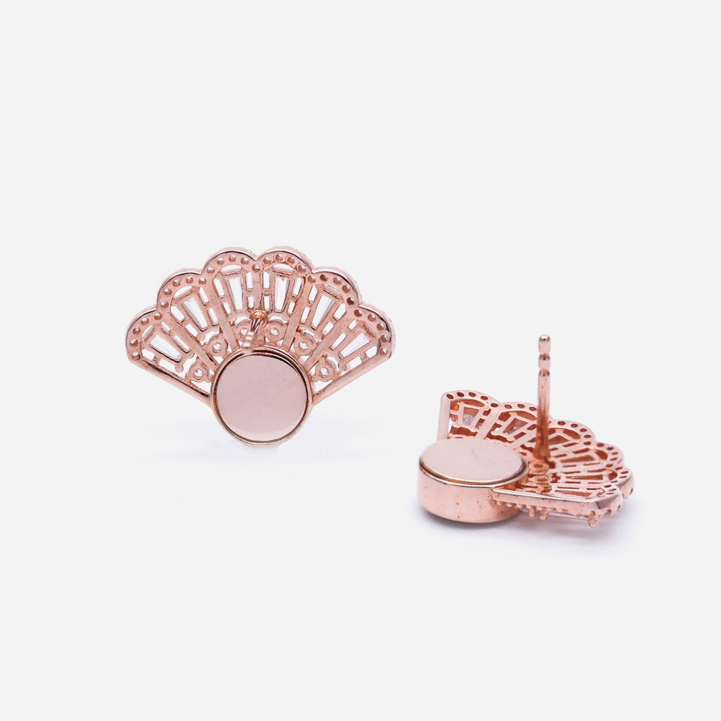 Oriental Fan Earring Studs in Lavender Jade