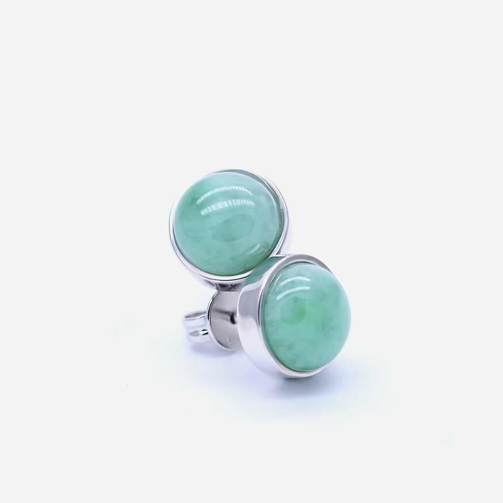 EDEN 悅 Earring Studs in Apple Green Jade  [14K/18K solid gold option]