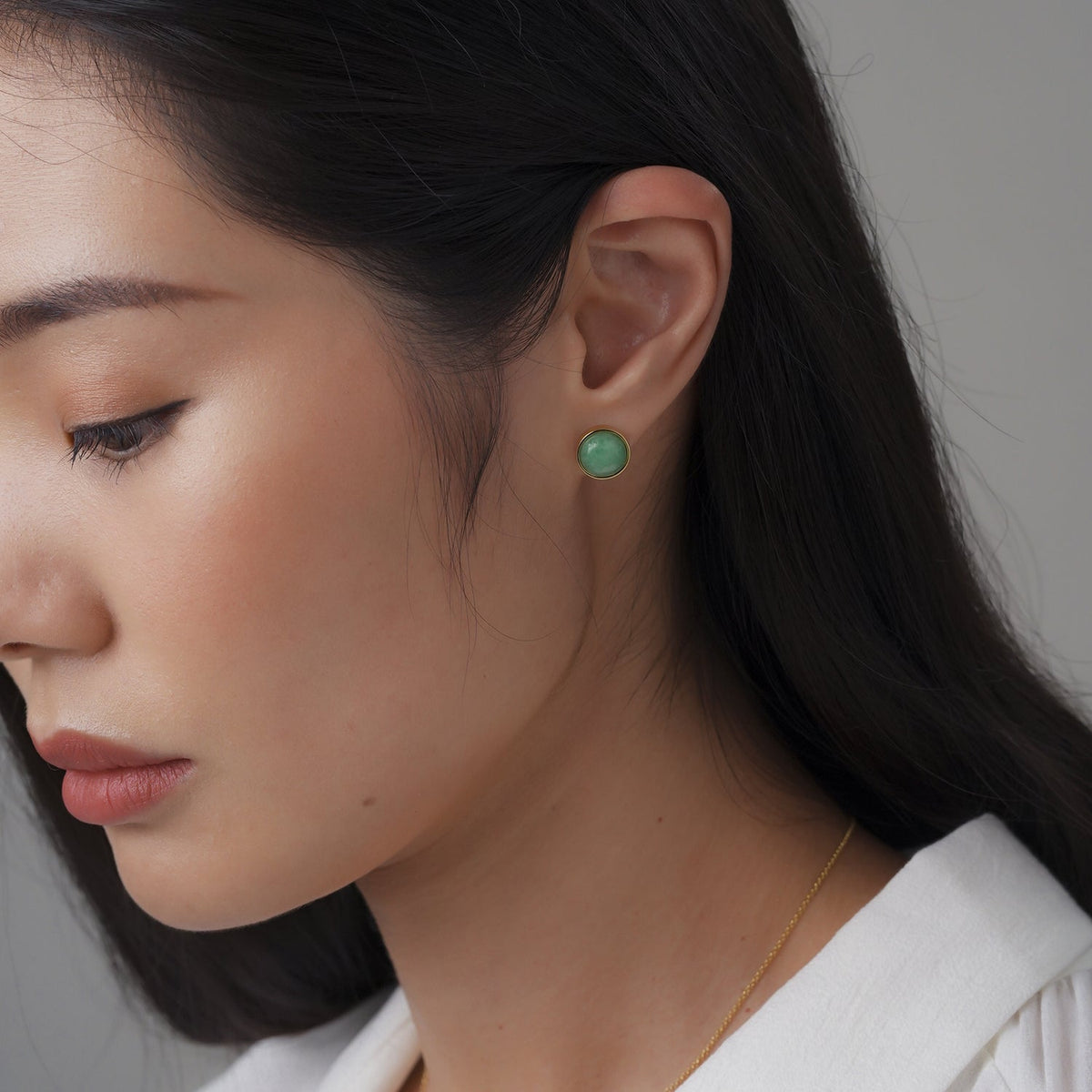EDEN 悅 Earring Studs in Apple Green Jade  [14K/18K solid gold option]