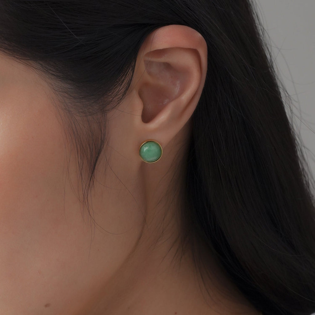 EDEN 悅 Earring Studs in Apple Green Jade  [14K/18K solid gold option]