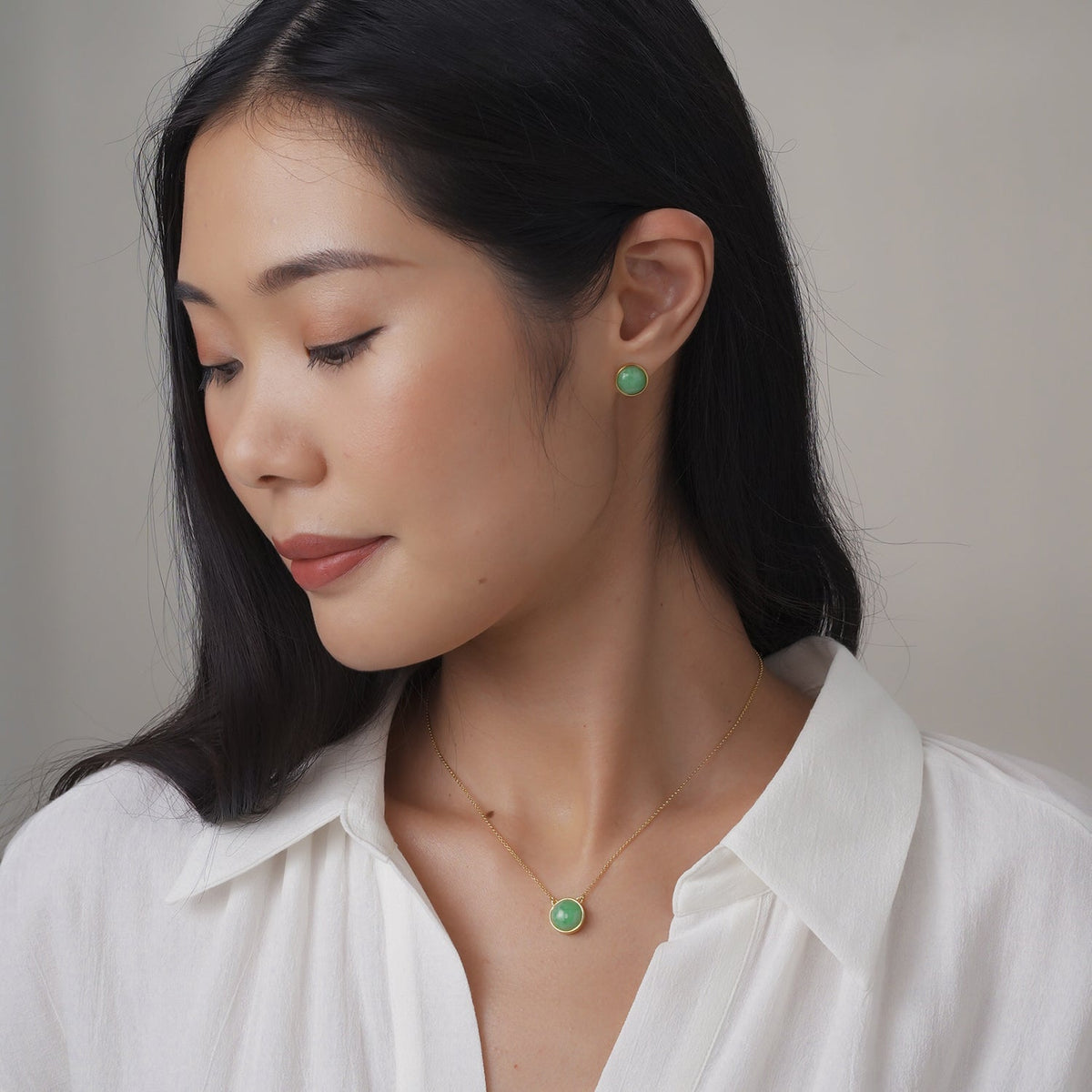 EDEN 悅 Earring Studs in Apple Green Jade