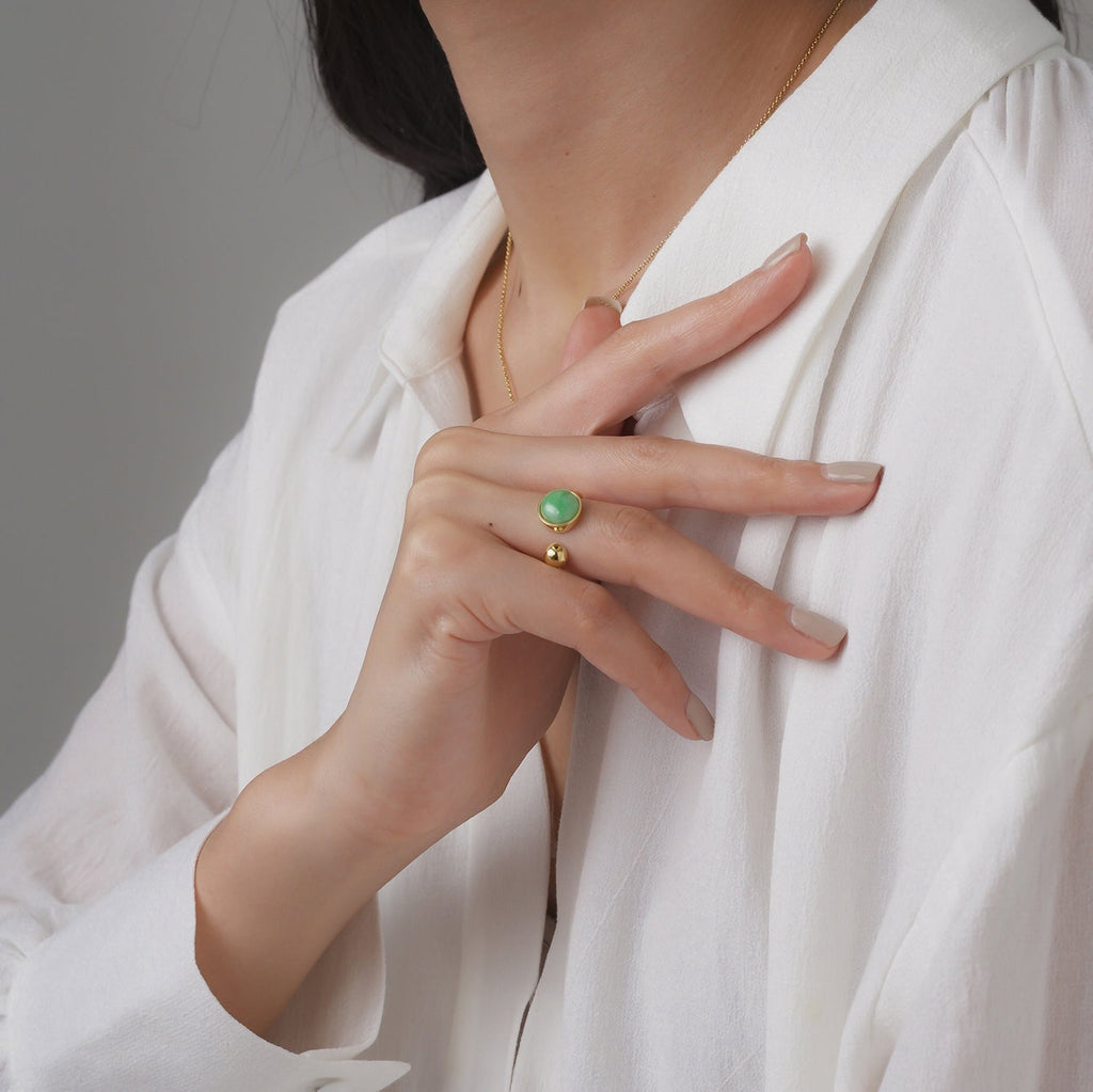 EDEN 悅 Open Ring in Apple Green Jade [14K/18K solid gold option]