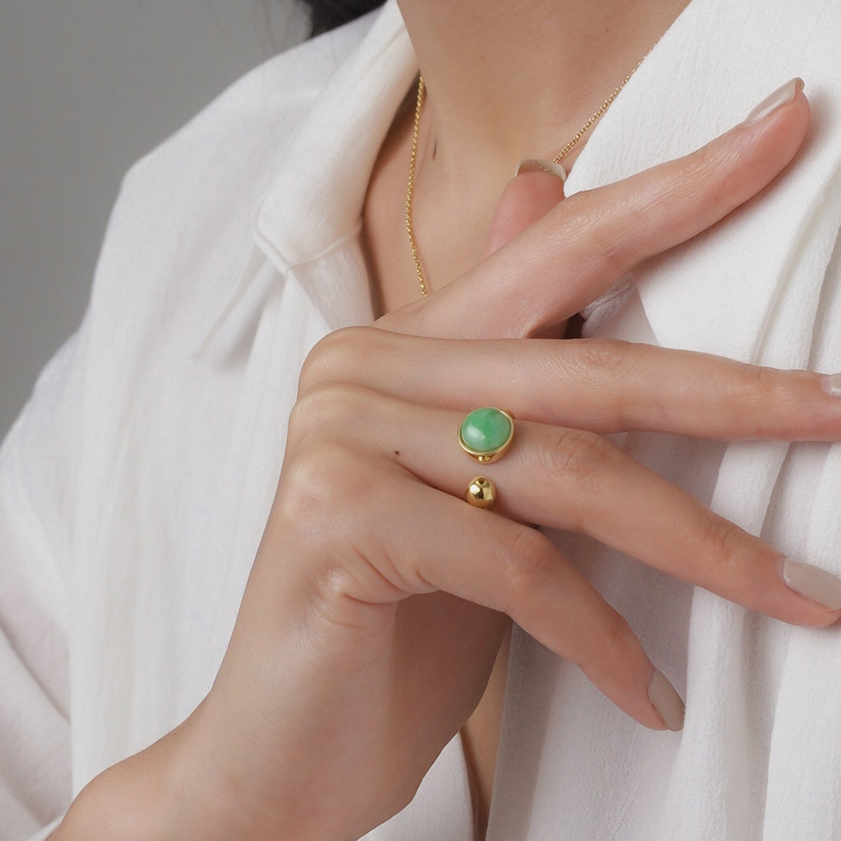EDEN 悅 Open Ring in Apple Green Jade [14K/18K solid gold option]